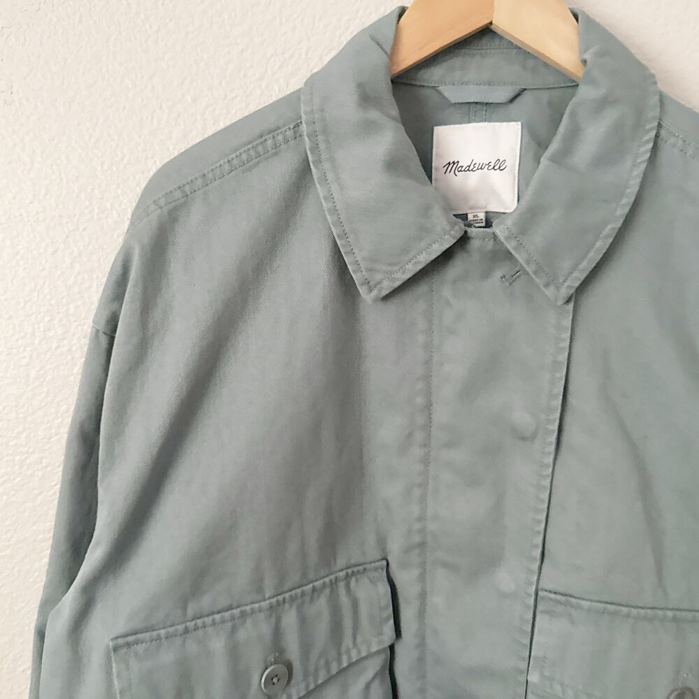 MADEWELL | Cropped Cargo Jacket Blue Chore Coat Faded River Zip Snap | Size XL - Picture 3 of 8